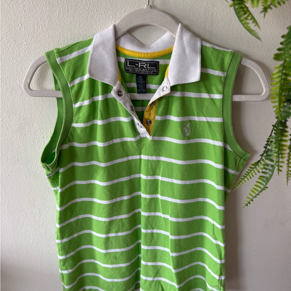 Ralph Lauren: Lauren Active Green Striped Polo Shirt